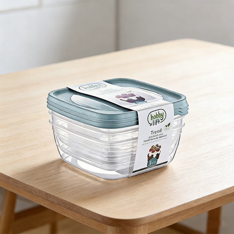 3PCS 1.5L Square Plastic Food Storage Container for Home Kitchen Random Colours