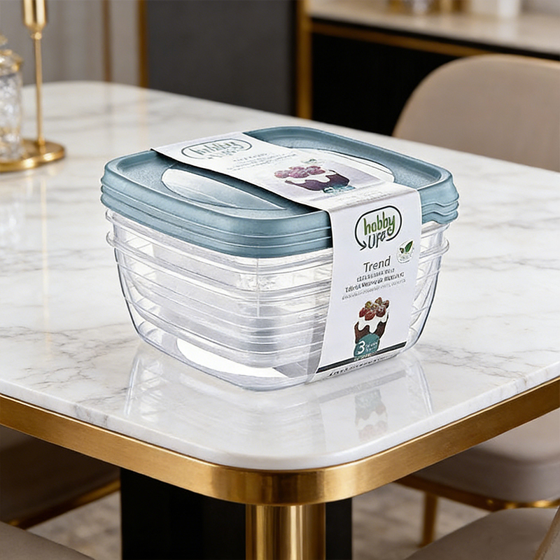 3PCS 1.5L Square Plastic Food Storage Container for Home Kitchen Random Colours