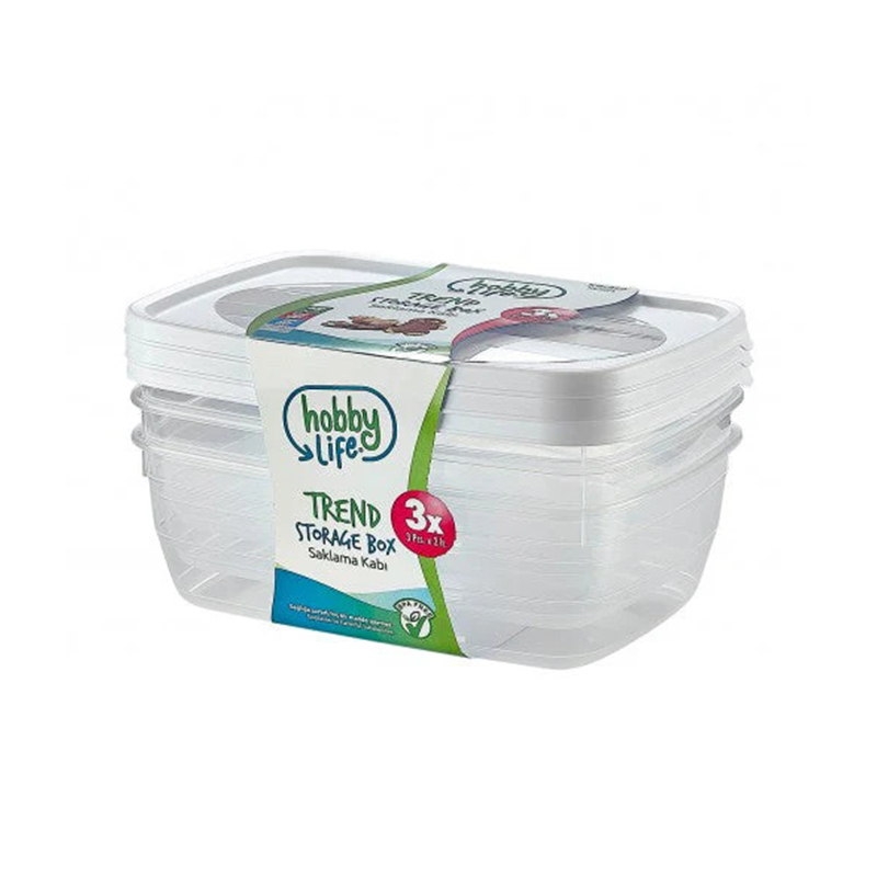 3PCS 2L Rectangular Plastic Food Storage Container for Home Kitchen Random Colours