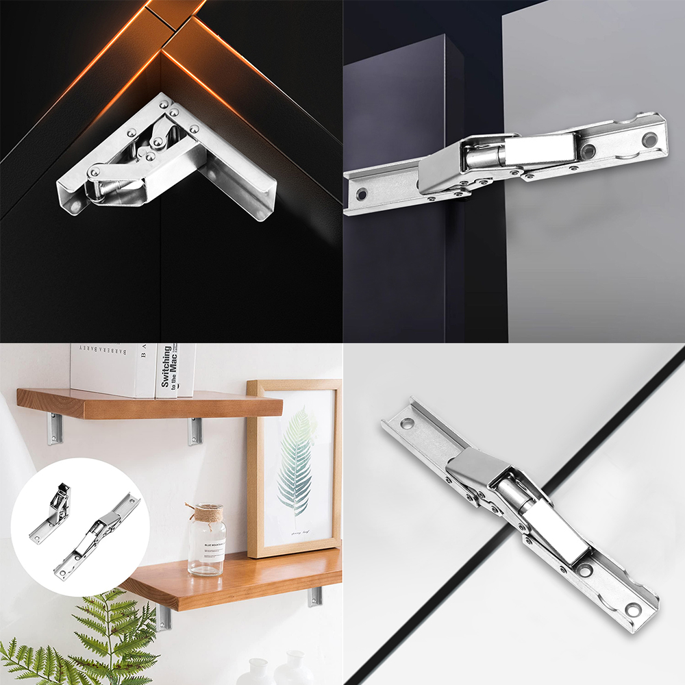 4 Pcs 90 Degree Steel Shelf Hinges Folding Shelf Hinges Small Hidden Kitchen Cabinet Hinges with Fixing Screws