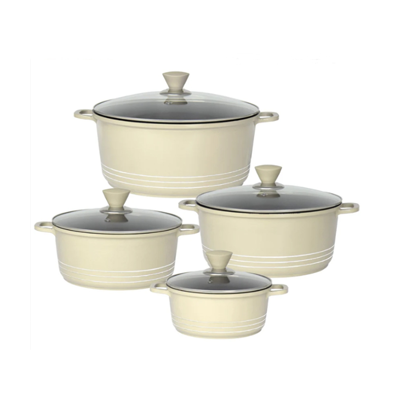4PCS Die Cast Stockpot Pan with Lids Non Stick Cookware Set Stockpot Pan Stock Pot Kitchen Cooking Cream Color