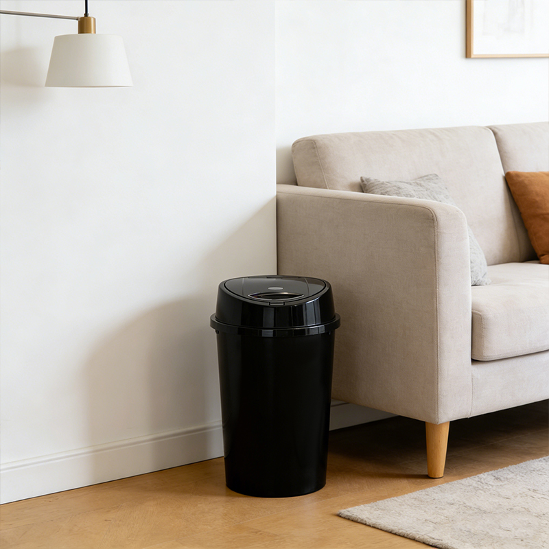 50L Black Kitchen Bin Plastic Round Dustbin Rubbish Bin for Home Kitchen Restaurant