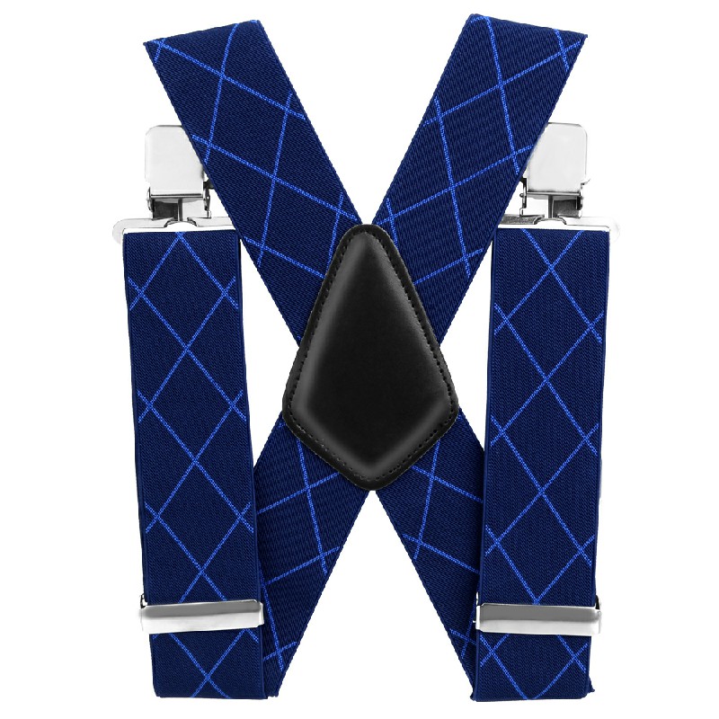 50mm Wide Diamond-shaped Dark Grain Trouser Braces Suspenders Adjustable Unisex Trousers Suspander - Blue