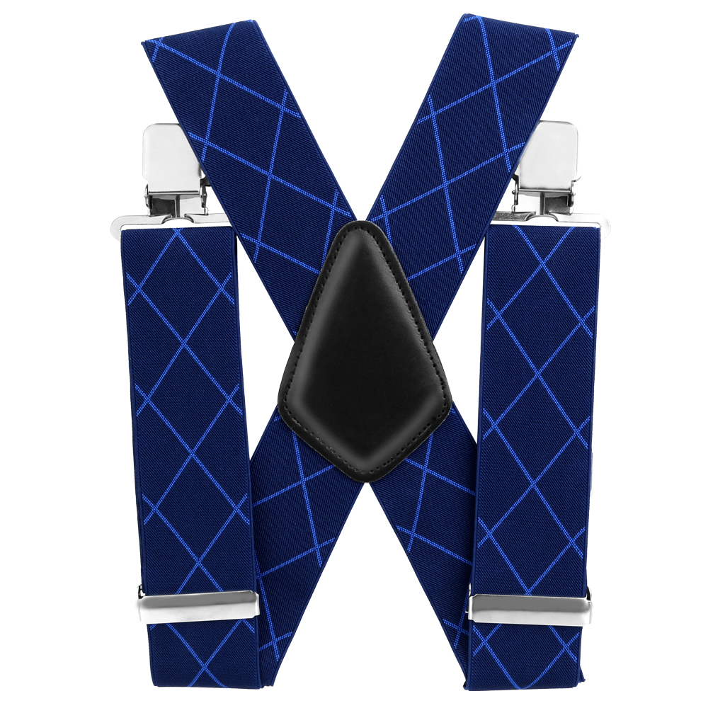 50mm Wide Diamond-shaped Dark Grain Trouser Braces Suspenders Adjustable Unisex Trousers Suspander - Blue