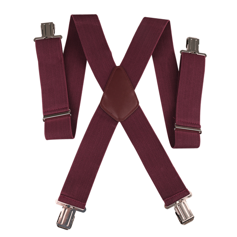 50MM Width Adjustable Elastic Men Suspenders - Wine Red