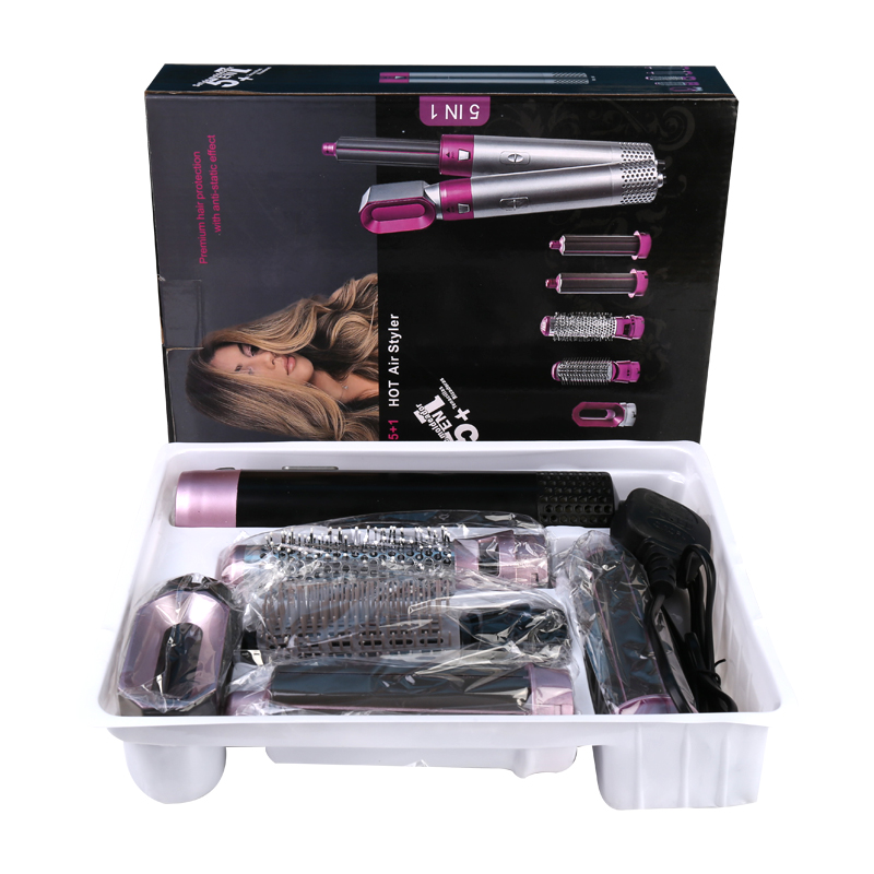 5 in 1 Electric Hair Dryer Detachable Styler Hot Air Brush - Black Rose Gold