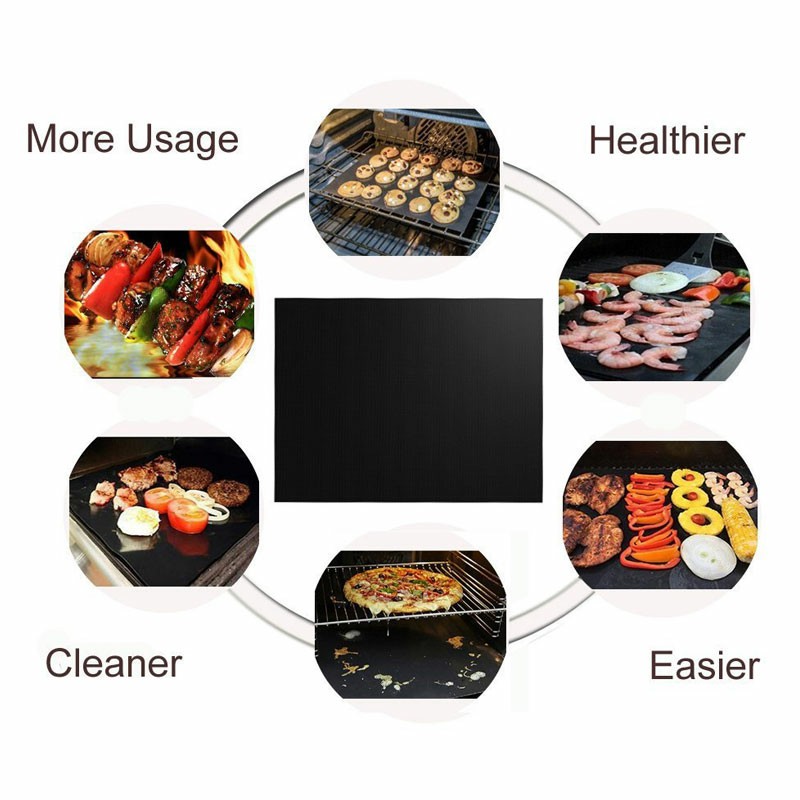 5 pcs Non Stick Oven Liner BBQ Grill Mat for Fan Assisted Ovens - Black