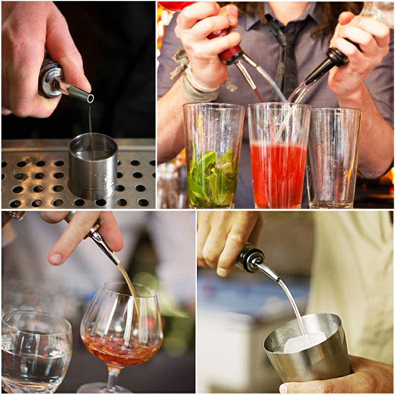 5 pcs Stainless Steel Liquor Spirit Pourer Free Flow Spout Stopper