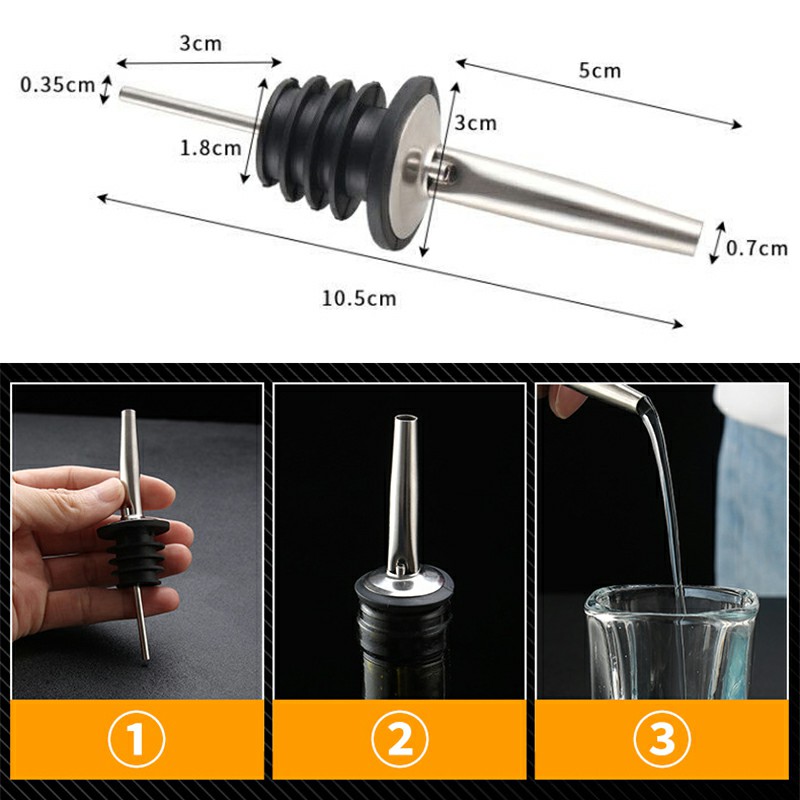 5 pcs Stainless Steel Liquor Spirit Pourer Free Flow Spout Stopper