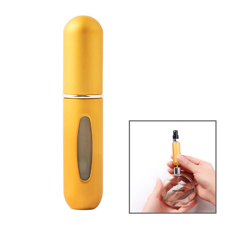 5ml Portable Mini Refillable Perfume Bottle Spray Round Tube Pump Empty Cosmetic Container Atomizer Scent Bottle for Travel - Gold