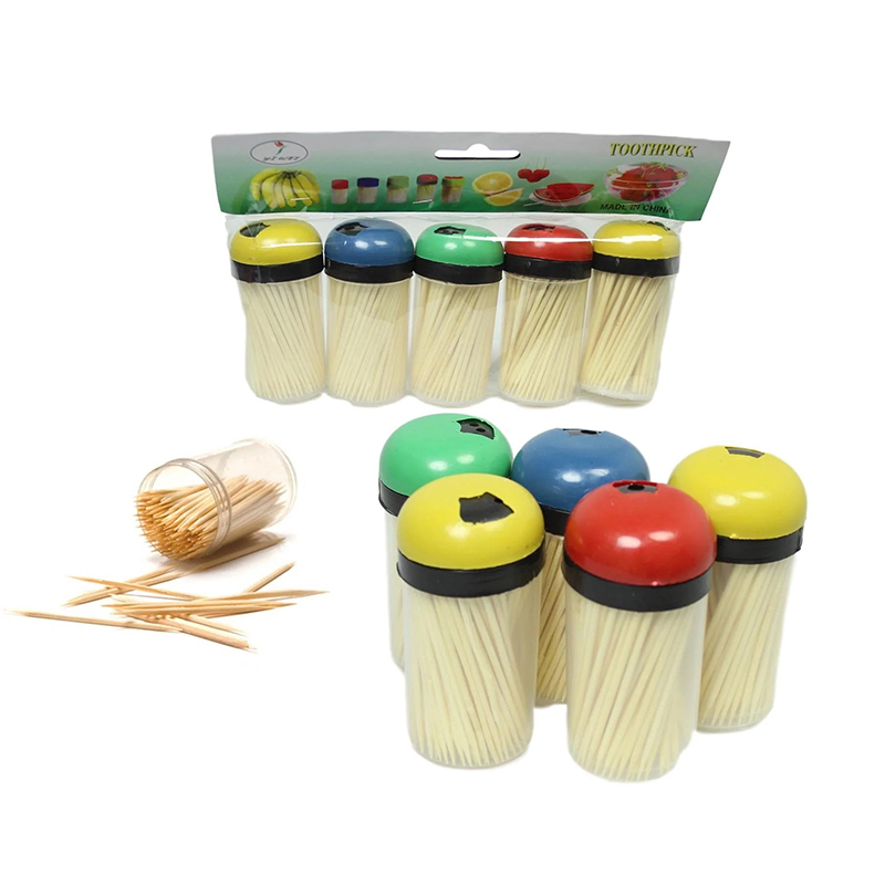 5PCS Plastic Toothpick Holder with Bamboo Toothpicks Travel Toothpick Dispensers Eco-Friendly Mini Toothpick Random Colours