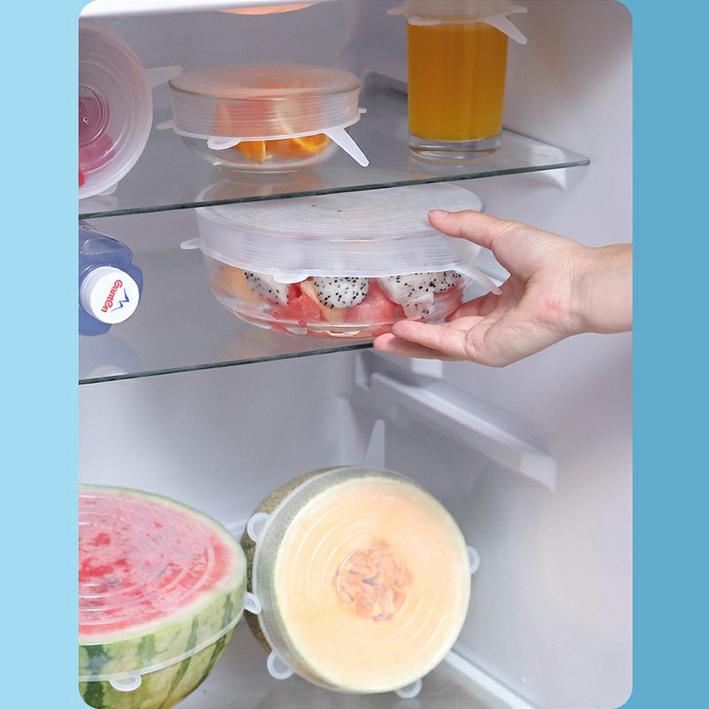 6 pcs Magic Silicone Stretch Lid Reusable Wrap Covers Microwave Oven Compatible - Clear