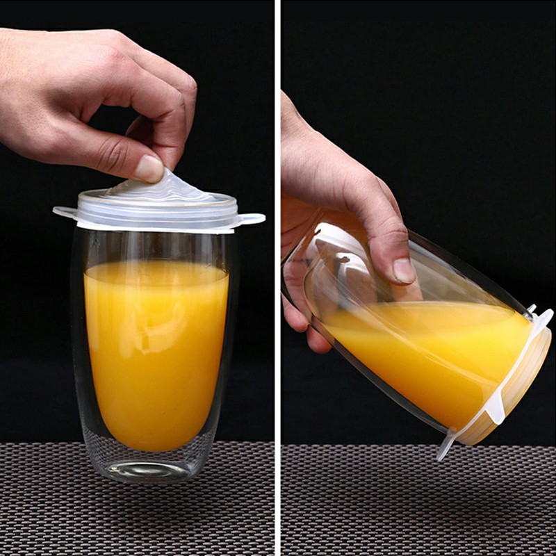 6 pcs Magic Silicone Stretch Lid Reusable Wrap Covers Microwave Oven Compatible - Clear