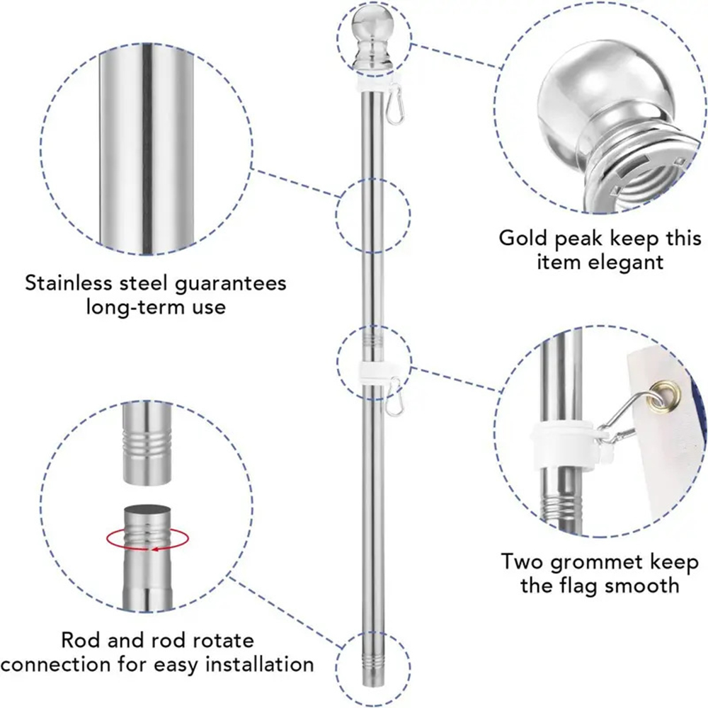 6ft Adjustable Stainless Steel Flag Pole Heavy Duty Rotating Anti Tangle for Caravan Outdoor Use