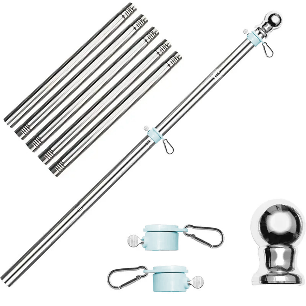 6ft Adjustable Stainless Steel Flag Pole Heavy Duty Rotating Anti Tangle for Caravan Outdoor Use