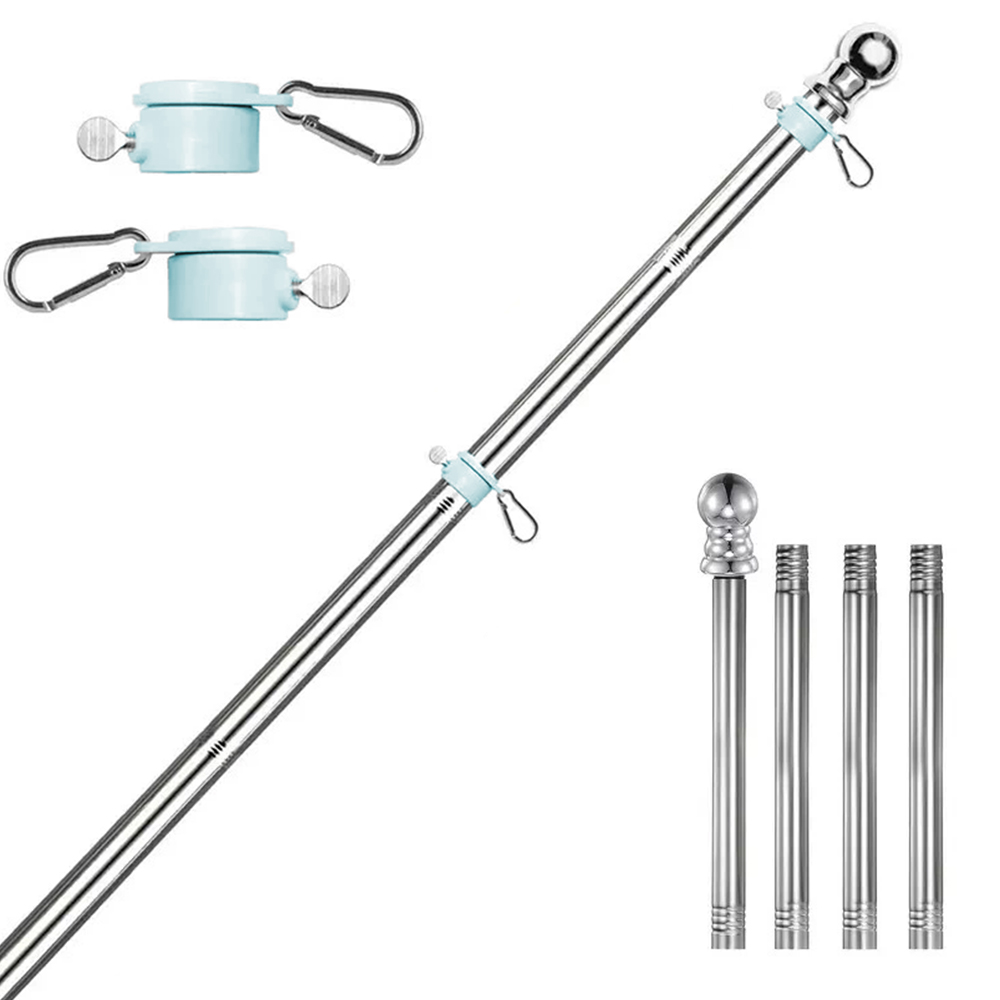 6ft Adjustable Stainless Steel Flag Pole Heavy Duty Rotating Anti Tangle for Caravan Outdoor Use