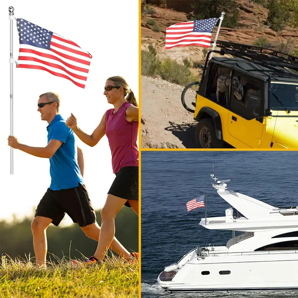 6ft Adjustable Stainless Steel Flag Pole Heavy Duty Rotating Anti Tangle for Caravan Outdoor Use