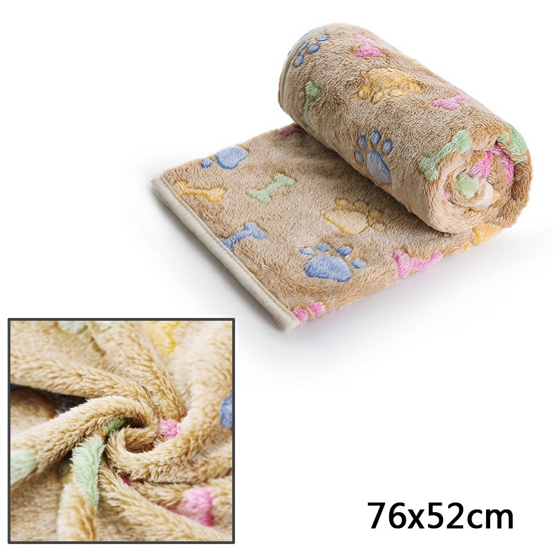 76x52cm Warm Pet Mat Bone Print Cat Dog Puppy Fleece Soft Blanket Bed Cushion Cover - Brown