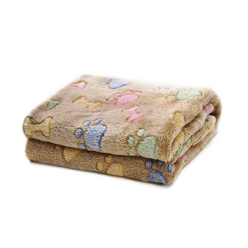 76x52cm Warm Pet Mat Bone Print Cat Dog Puppy Fleece Soft Blanket Bed Cushion Cover - Brown