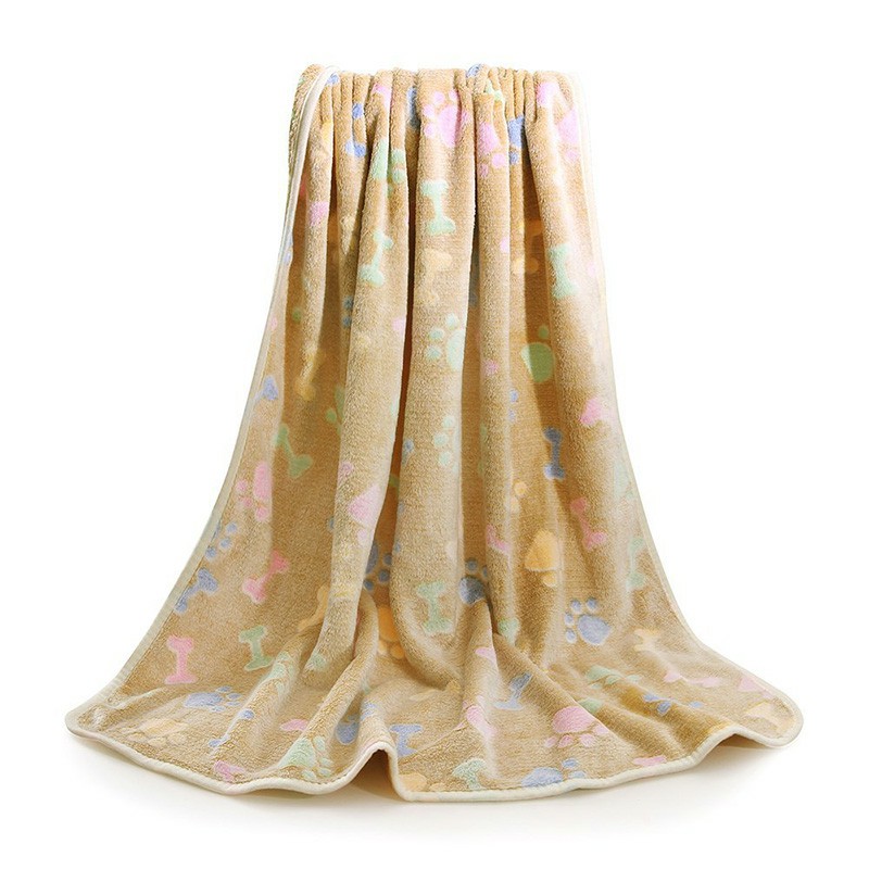 76x52cm Warm Pet Mat Bone Print Cat Dog Puppy Fleece Soft Blanket Bed Cushion Cover - Brown