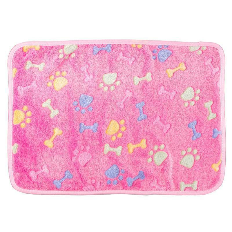 76x52cm Warm Pet Mat Bone Print Cat Dog Puppy Fleece Soft Blanket Bed Cushion Cover - Pink