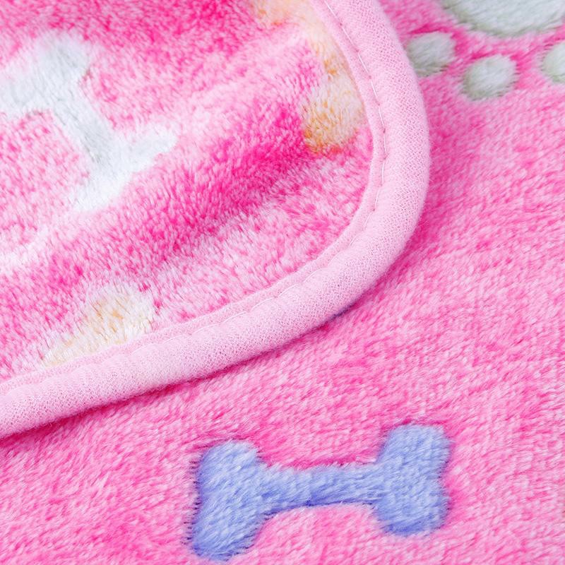 76x52cm Warm Pet Mat Bone Print Cat Dog Puppy Fleece Soft Blanket Bed Cushion Cover - Pink