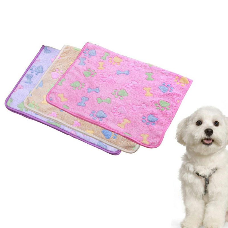 76x52cm Warm Pet Mat Bone Print Cat Dog Puppy Fleece Soft Blanket Bed Cushion Cover - Pink
