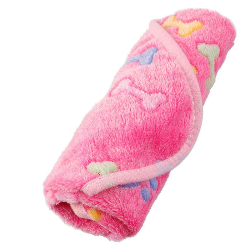 76x52cm Warm Pet Mat Bone Print Cat Dog Puppy Fleece Soft Blanket Bed Cushion Cover - Pink