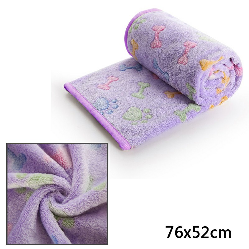 76x52cm Warm Pet Mat Bone Print Cat Dog Puppy Fleece Soft Blanket Bed Cushion Cover - Purple