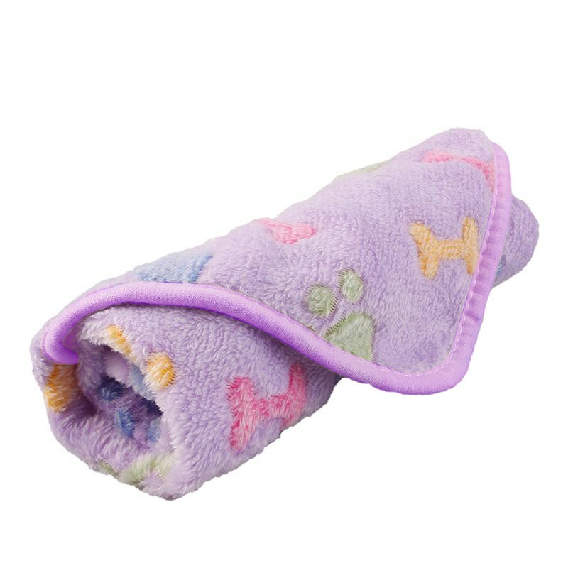 76x52cm Warm Pet Mat Bone Print Cat Dog Puppy Fleece Soft Blanket Bed Cushion Cover - Purple