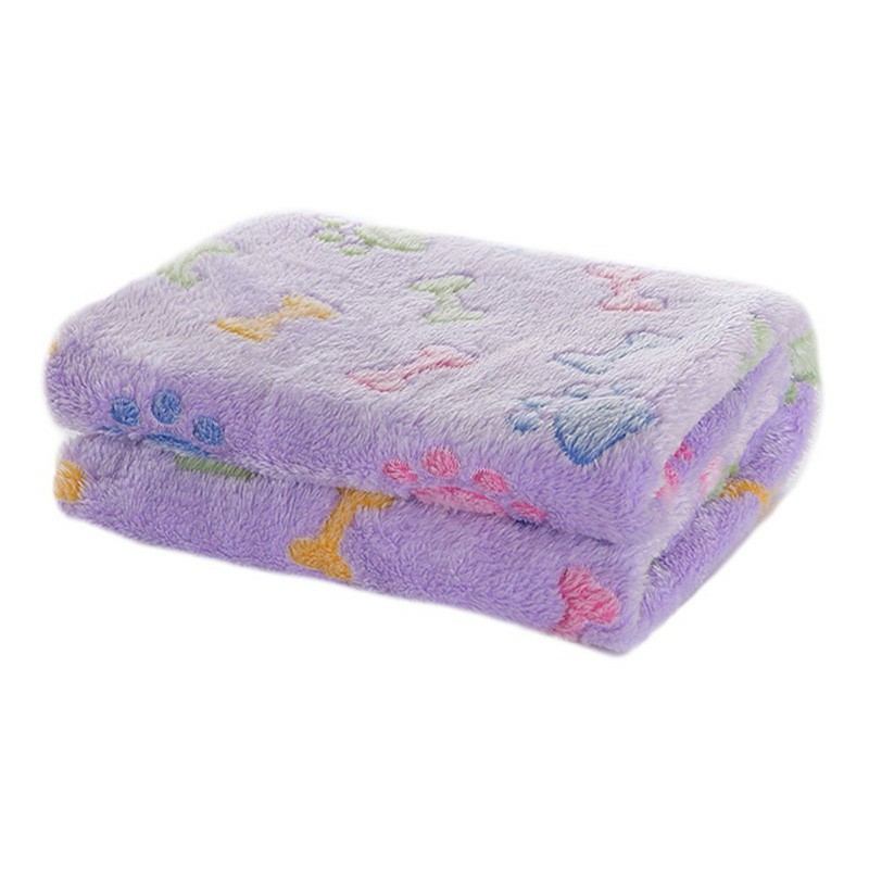 76x52cm Warm Pet Mat Bone Print Cat Dog Puppy Fleece Soft Blanket Bed Cushion Cover - Purple
