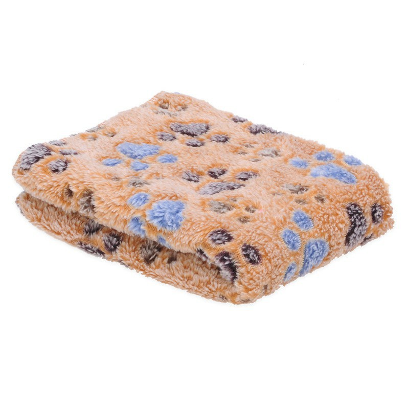 76x52cm Warm Pet Mat Paw Print Cat Dog Puppy Fleece Soft Blanket Bed Cushion Cover - Brown