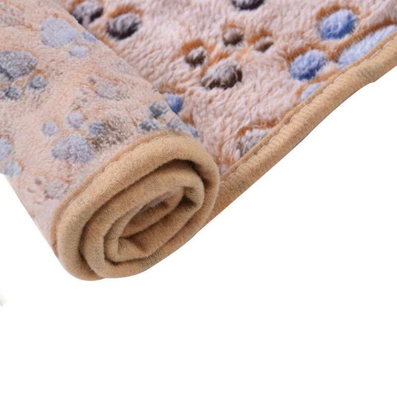 76x52cm Warm Pet Mat Paw Print Cat Dog Puppy Fleece Soft Blanket Bed Cushion Cover - Brown