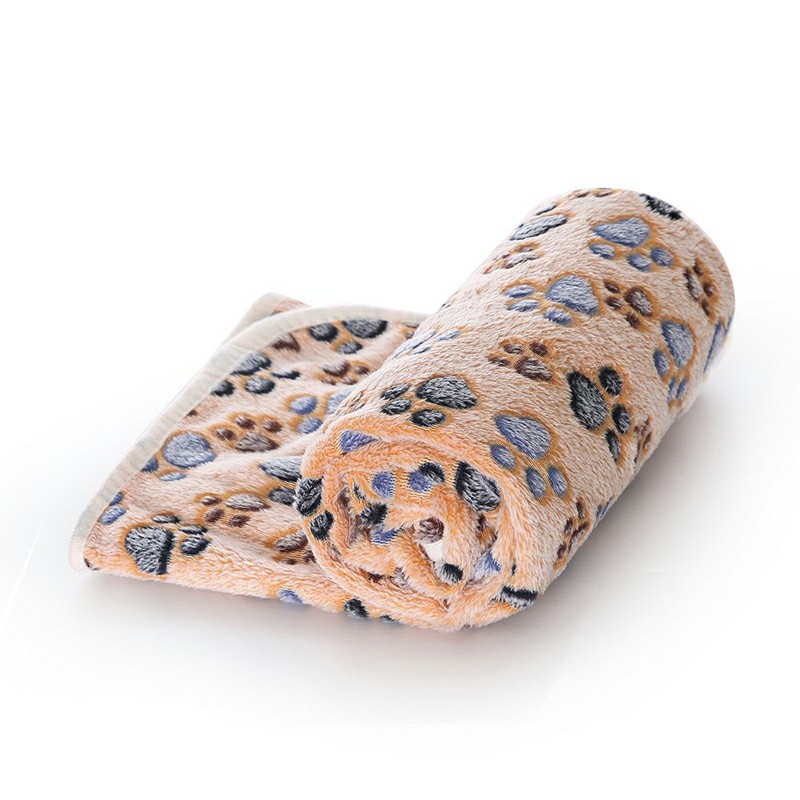 76x52cm Warm Pet Mat Paw Print Cat Dog Puppy Fleece Soft Blanket Bed Cushion Cover - Brown