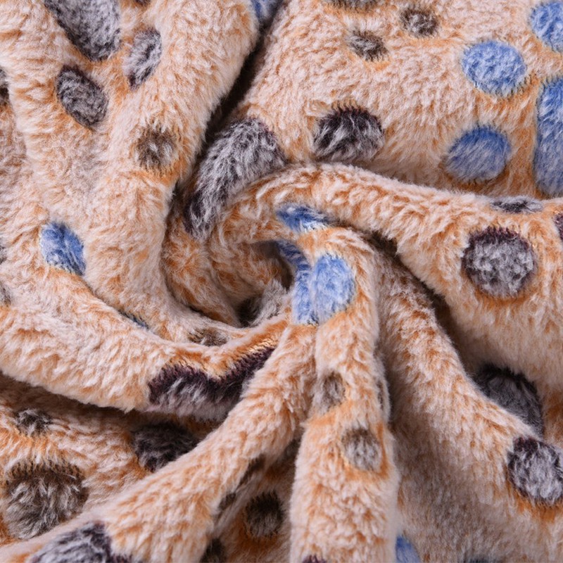 76x52cm Warm Pet Mat Paw Print Cat Dog Puppy Fleece Soft Blanket Bed Cushion Cover - Brown