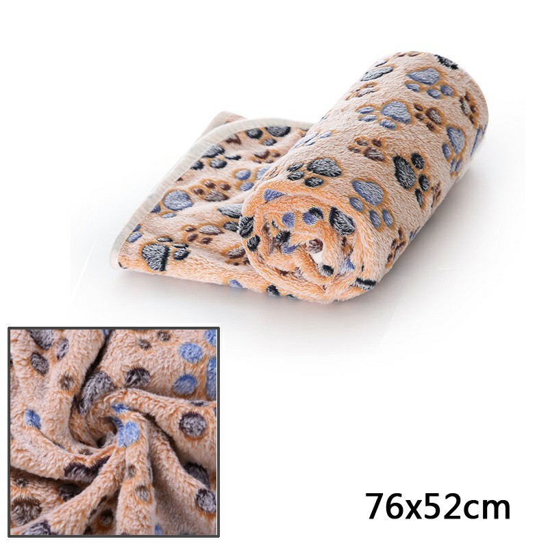 76x52cm Warm Pet Mat Paw Print Cat Dog Puppy Fleece Soft Blanket Bed Cushion Cover - Brown