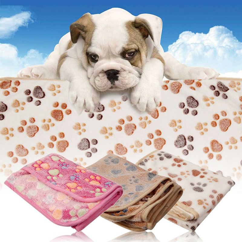76x52cm Warm Pet Mat Paw Print Cat Dog Puppy Fleece Soft Blanket Bed Cushion Cover - Brown