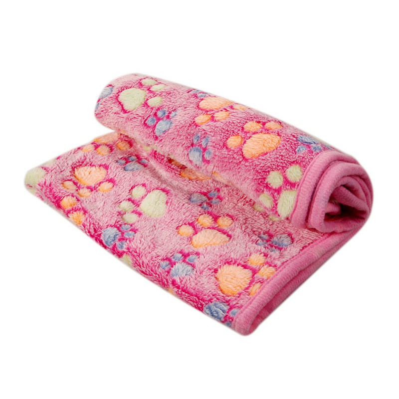 76x52cm Warm Pet Mat Paw Print Cat Dog Puppy Fleece Soft Blanket Bed Cushion Cover - Pink