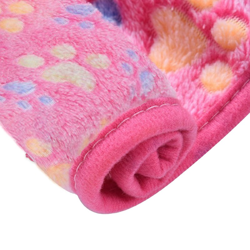 76x52cm Warm Pet Mat Paw Print Cat Dog Puppy Fleece Soft Blanket Bed Cushion Cover - Pink
