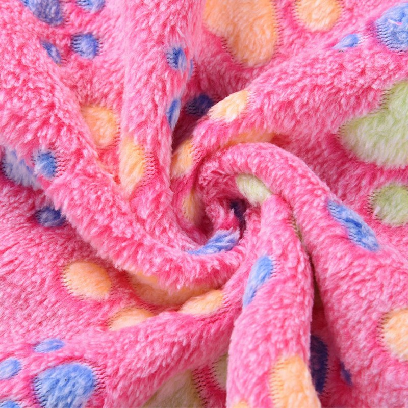 76x52cm Warm Pet Mat Paw Print Cat Dog Puppy Fleece Soft Blanket Bed Cushion Cover - Pink