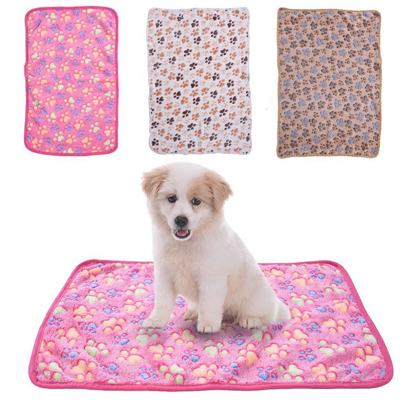 76x52cm Warm Pet Mat Paw Print Cat Dog Puppy Fleece Soft Blanket Bed Cushion Cover - Pink
