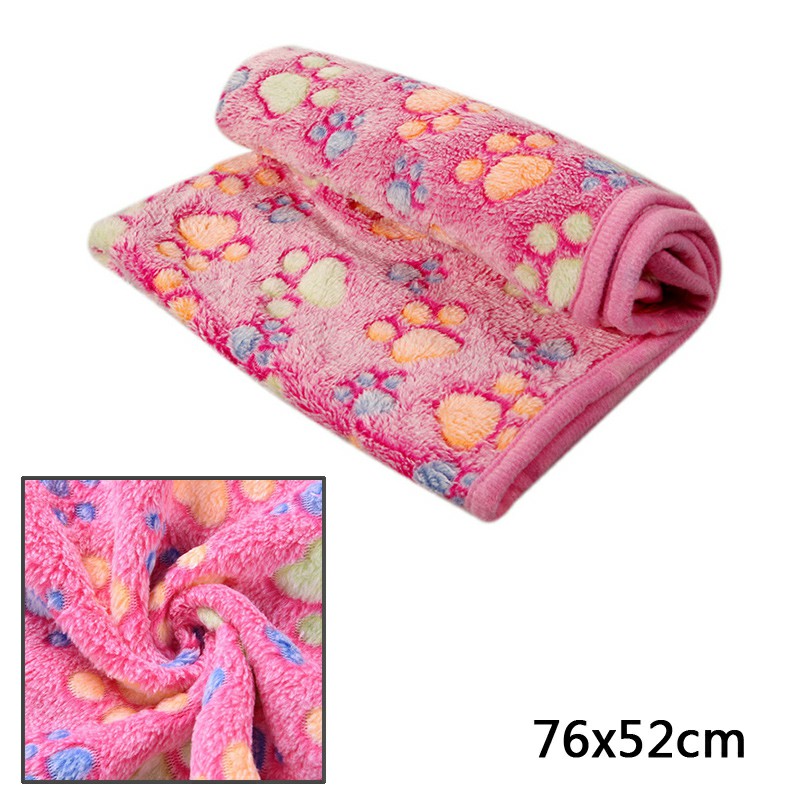 76x52cm Warm Pet Mat Paw Print Cat Dog Puppy Fleece Soft Blanket Bed Cushion Cover - Pink