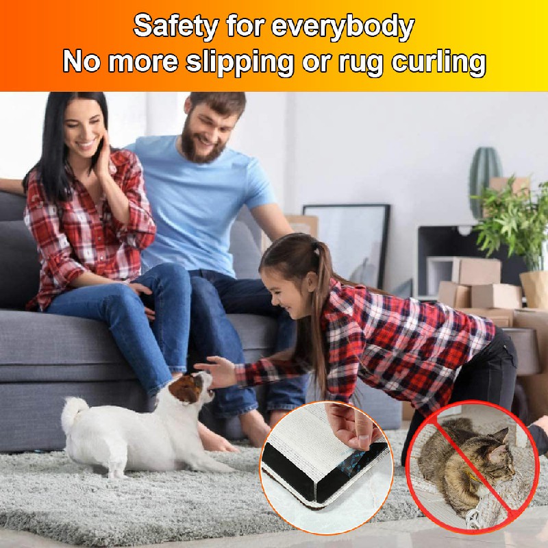 8 pcs Anti Slip Soft Mat Rug Carpet Anti Curling Rug Grippers Tape Floor Stickers - Black