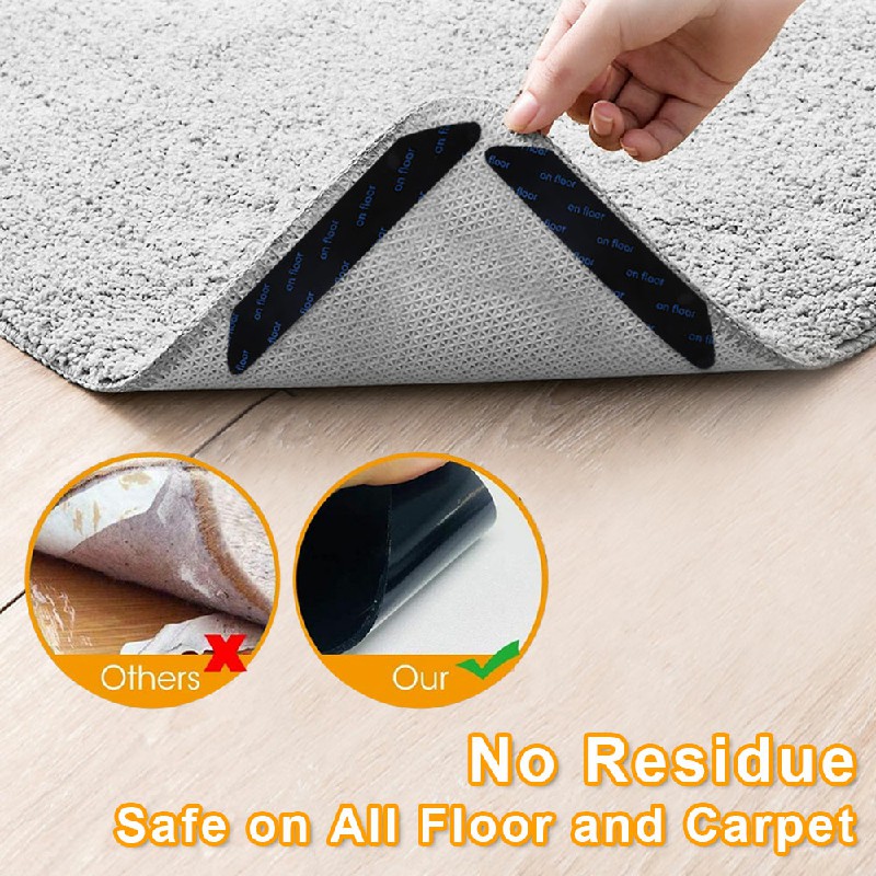 8 pcs Anti Slip Soft Mat Rug Carpet Anti Curling Rug Grippers Tape Floor Stickers - Black