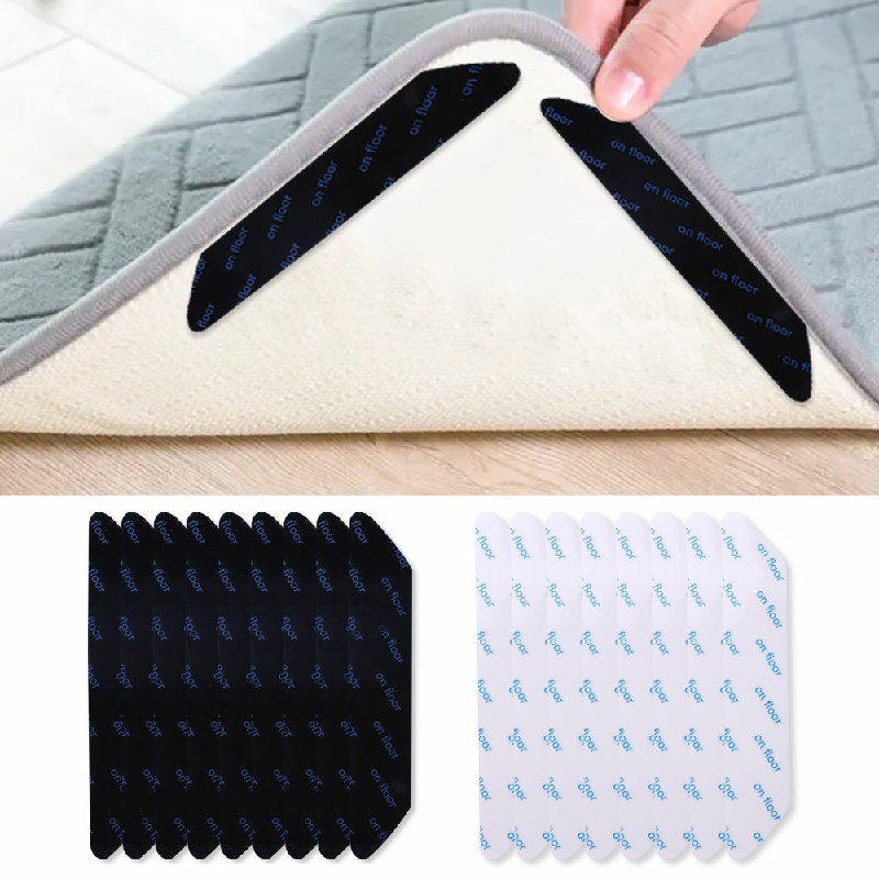8 pcs Anti Slip Soft Mat Rug Carpet Anti Curling Rug Grippers Tape Floor Stickers - Black