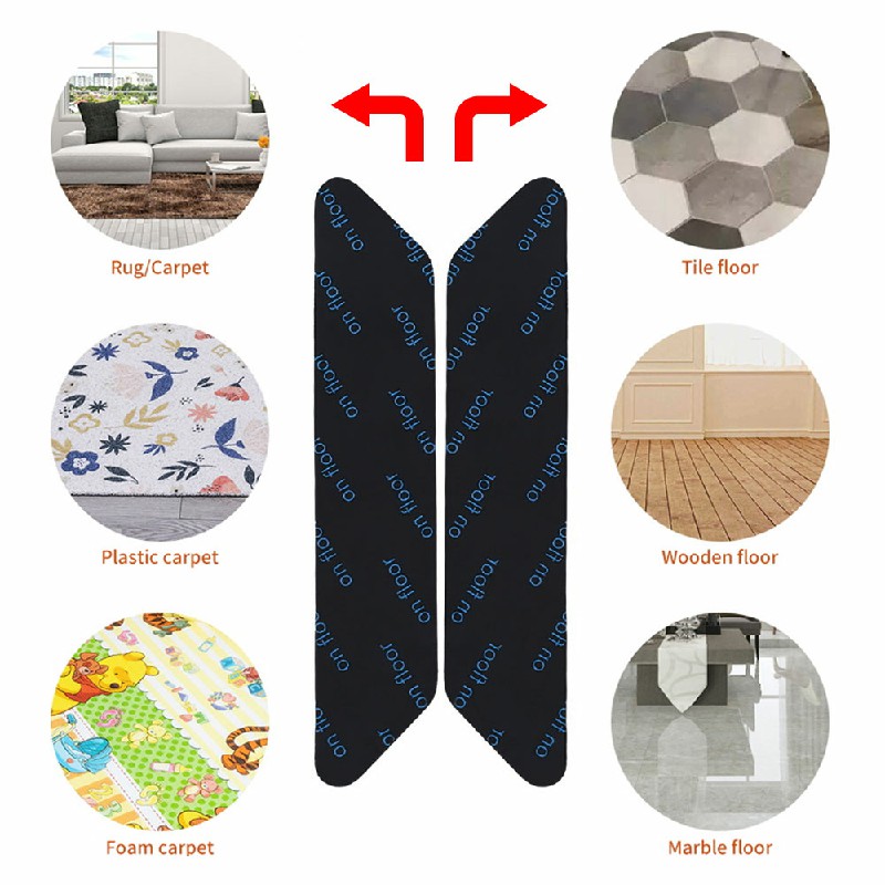 8 pcs Anti Slip Soft Mat Rug Carpet Anti Curling Rug Grippers Tape Floor Stickers - Black