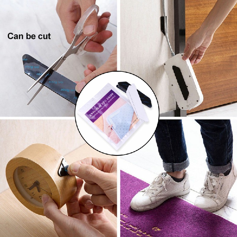 8 pcs Anti Slip Soft Mat Rug Carpet Anti Curling Rug Grippers Tape Floor Stickers - Black