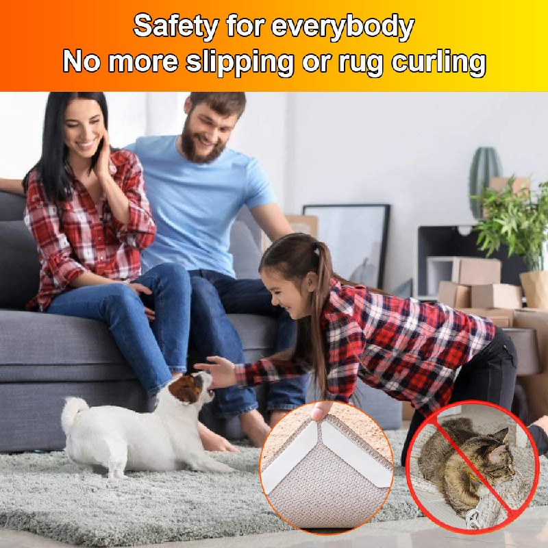 8 pcs Anti Slip Soft Mat Rug Carpet Anti Curling Rug Grippers Tape Floor Stickers - White