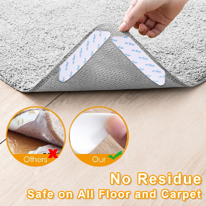 8 pcs Anti Slip Soft Mat Rug Carpet Anti Curling Rug Grippers Tape Floor Stickers - White