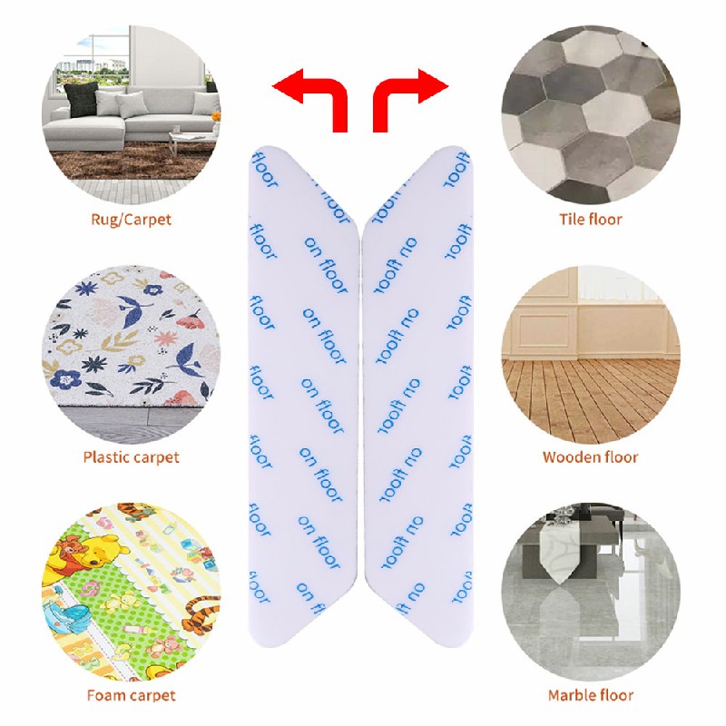 8 pcs Anti Slip Soft Mat Rug Carpet Anti Curling Rug Grippers Tape Floor Stickers - White